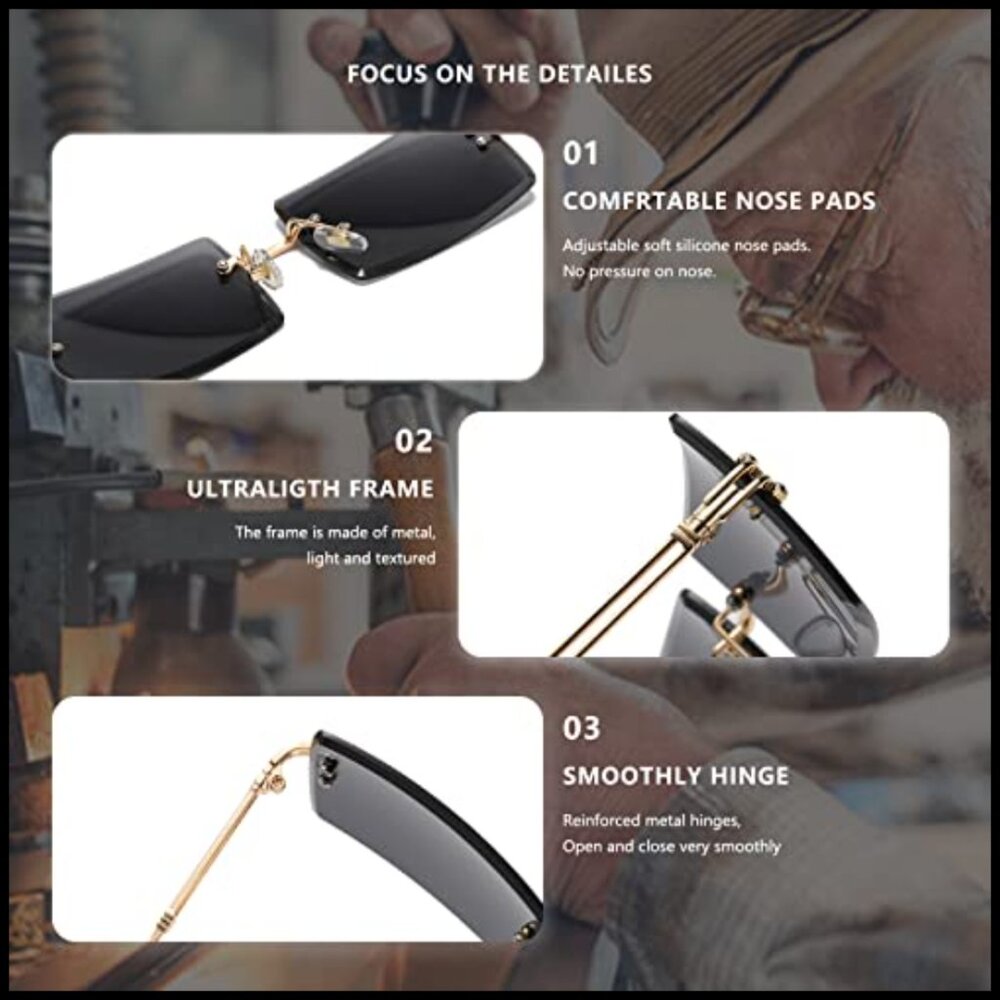 Retro Rimless Sunglasses Rectangle Frame Vintage … - image 6